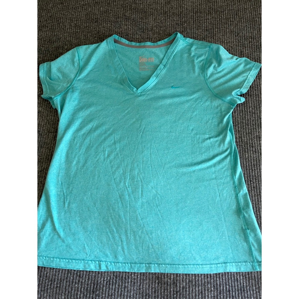 Nike Dri-FIT Womens XL Turquoise Heather V-Neck Short Sleeve Training Shirt